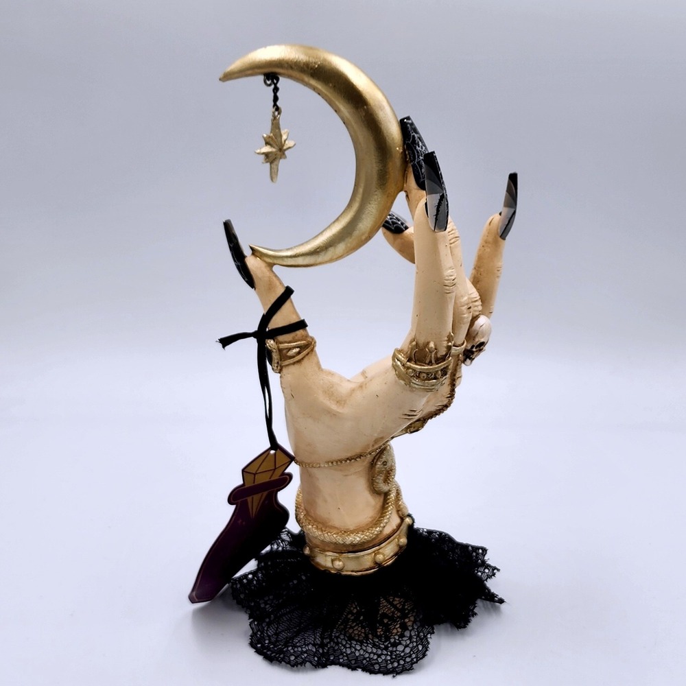 Gothic Celestial Witch Hand Crescent Moon Statue Skull Snake Halloween Decor 11" - Picture 8 of 9